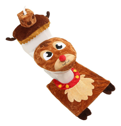 Decoración Navideña Alce Cubre Inodoro Alfombrilla Juego De4