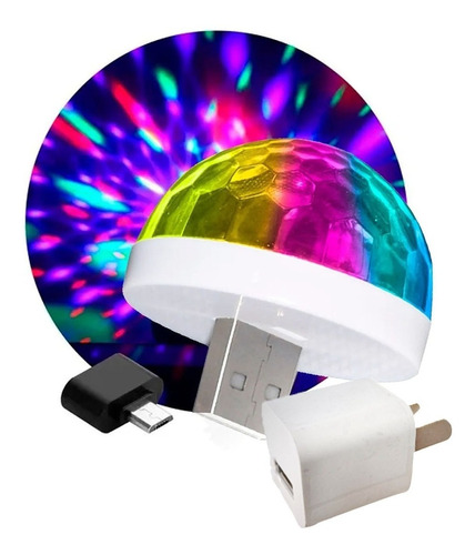 Mini Foco Luces Led Rgb Bolichero Auto+ Adaptador Pared Usb 