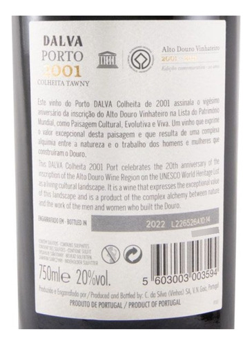 Vinho Do Porto Dalva Colheita 2001 750ml