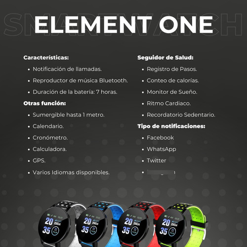 Smartwatch Wollow Element One Bluetooth Ios Android 7hs
