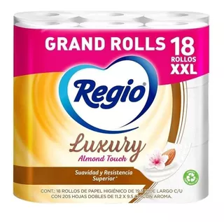 Papel Hig. Regio Luxury Almond Touch 18 Rollos (2 Paquetes)