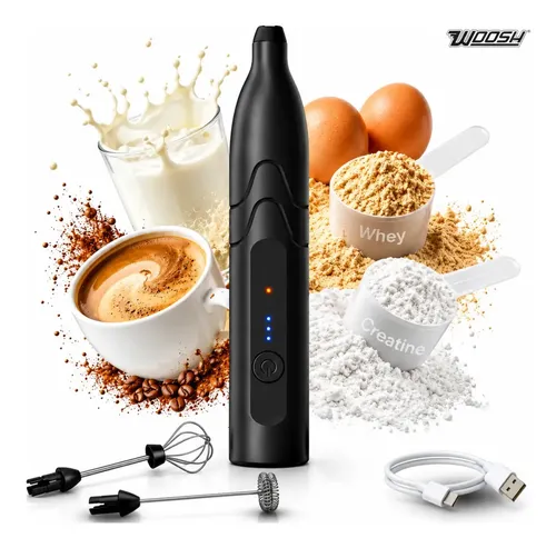 Mixer Elétrico Portátil 2 em 1 Recarregável Potente Misturador de Bebidas e Ovos 3 Velocidades Usb Batedor e Fue Fouet