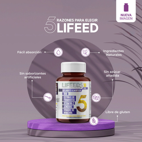 Lifeed5 Keto 30 Caps Jengibre, Vinagre Manzana Y Vitamina C