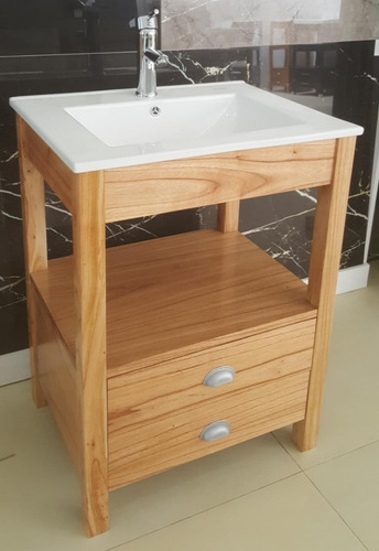Vanitory 62x47 Color Miel 2 Cajones Con Bacha De Loza