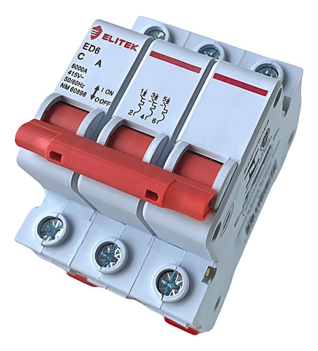 Disjuntor Tripolar 63a, 3p Curva C 6ka Elitek