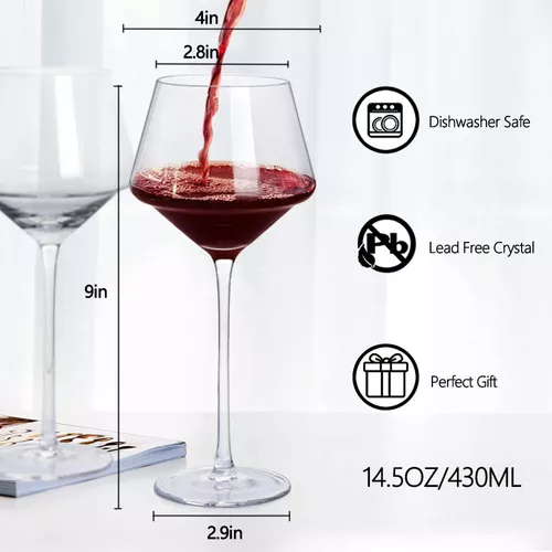 Swanfort Juego de 4 copas de vino tinto, copas de vino de cristal de tallo  largo, copas de vino borg…Ver más Swanfort Juego de 4 copas de vino tinto