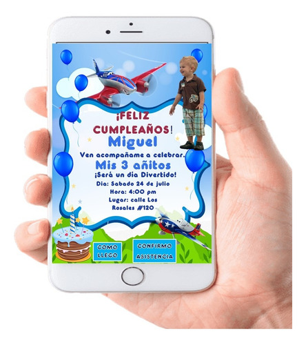 Invitacion Aviones - Infantil - Con Foto - Interactiva