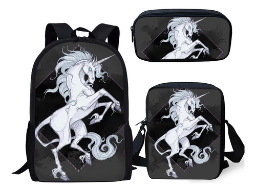 Mochila Escolar Estampada Con Unicornio Gótico Para Estudian