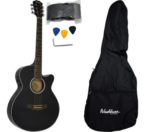 Guitarra Washburn Electroacustica Wa45cepakblk Mini Jumbo