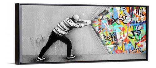 Cuadro Banksy Canvas Graffiti Urban Streetart Estilo Galeria Color Multicolor Armazón Bastidor