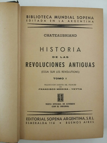 Historia De Las Revoluciones Antiguas. Tomo I. Chateaubriand (Usado)