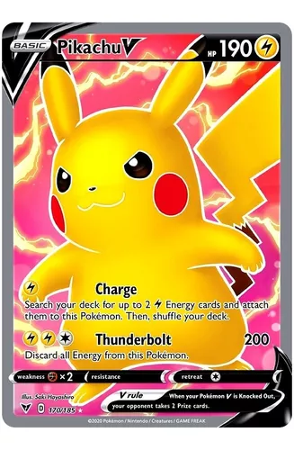 Carta Pokemon Pikachu V + 20 Cartas Vmax V Aliados Gx Shiny - R$ 65