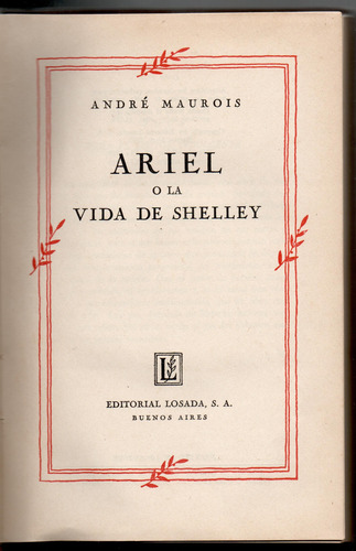 Ariel O La Vida De Shelley André Maurois (Usado)