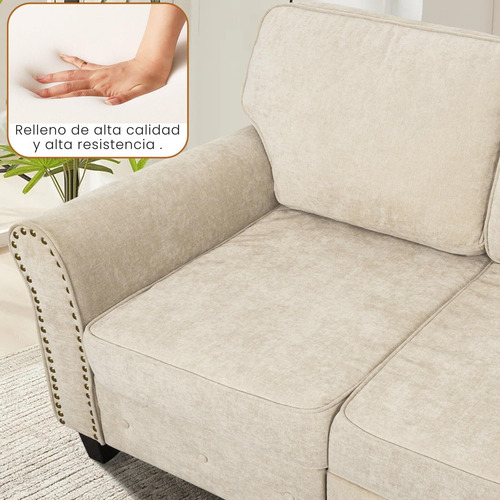 Sofa De Lino 3 Plazas Con Patas De Madera Beige Beige Diseño De La Tela