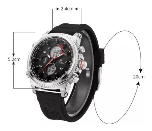 Relógio Masculino Weide Anadigi Wh-6403 Preto E Prata