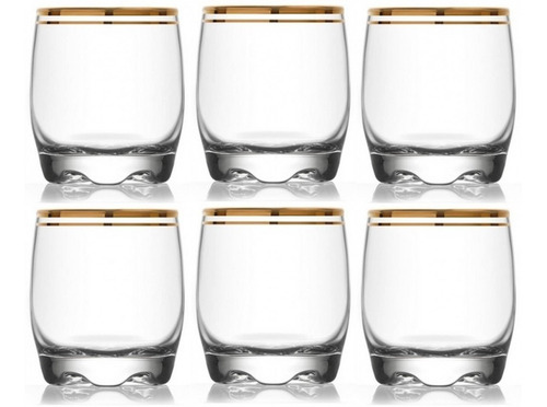 Set X6 Vasos De Vidrio Borde Dorado Atlántica Lav 290ml Caja