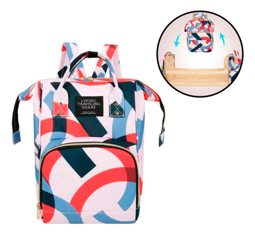 Mochila Maternal Cuna Cambiador Extensible Bebe Bolso Diseño De La Tela Firuletes Rojo Y Azul