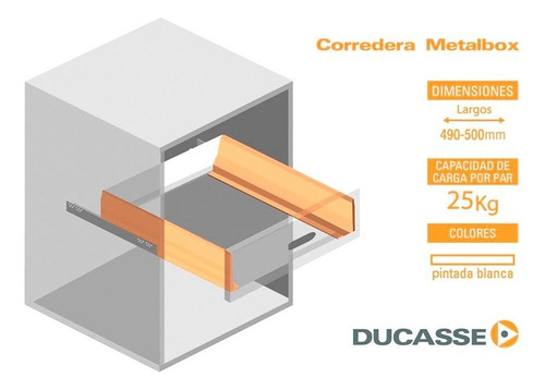 1 Par Corredera Lateral Cajón Sbp | 2mm | 450x86mm | Ducasse