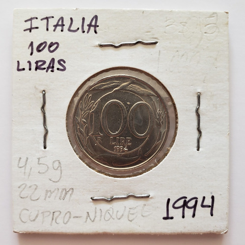 Imagen 1 de 2 de Moneda Italia 100 Liras 1994 Xf