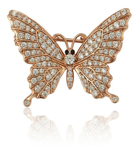 Broche Prendedor Oro Laminado 14k Mariposa Cristal Austriaco