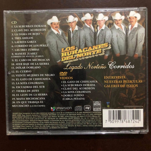 Los Huracanes Del Norte Cd+dvd Legado Norteño Corridos (Usado)