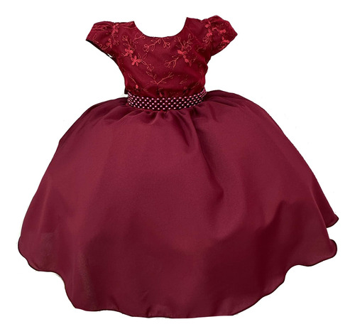 Vestido Marsala Infantil Renda Luxo Aniversário Cod. 2070