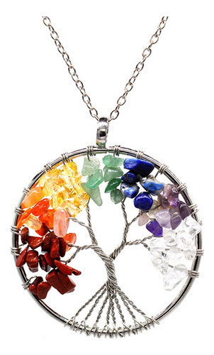 Collar Árbol De La Vida 7 Chakras Cuarzo Natural Acero 