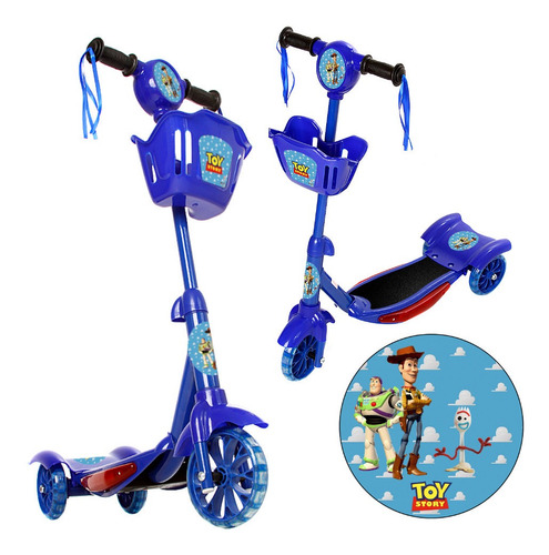 Patinete Toy Story 3 Rodas Brinquedo Criança Com Led Cor Azul