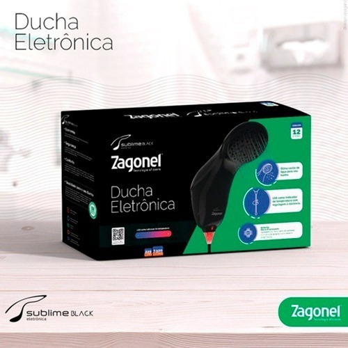 Chuveiro elétrico de parede Zagonel Sublime preto 7500W 220V
