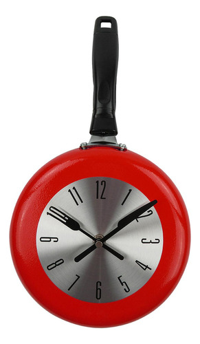 Reloj De Pared De Cocina De Acero Inoxidable Sartén Rojo