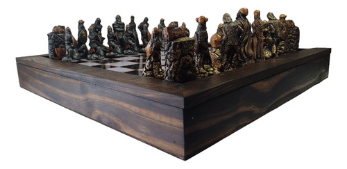 Jogo De Xadrez Viking Temático Medieval Caixa De Madeira