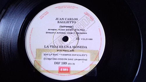 Single Juan Carlos Baglietto - La Vida Es Una Moneda (Usado)