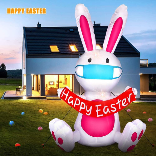 Achorte Inflable De Conejo De Pascua, Con Barbilla Y Luz Led