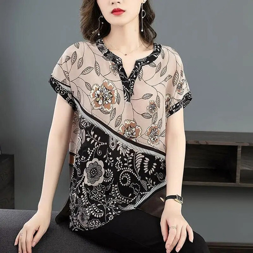 Camiseta Para Mujer Más Blusa De Chifón En V De Seda