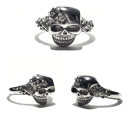 Anillo Calavera Craneo Con Strass En Acero Quirurgico 316.