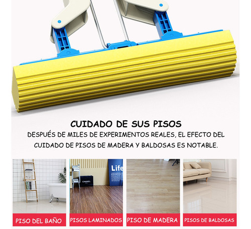 Fregona Esponja Absorbente Con Mango Telescópico, Fácil Uso Rosa