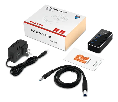 Hub Usb Alimentado, Rshtech 4 Puertos Usb 3.0 Hub Splitter E