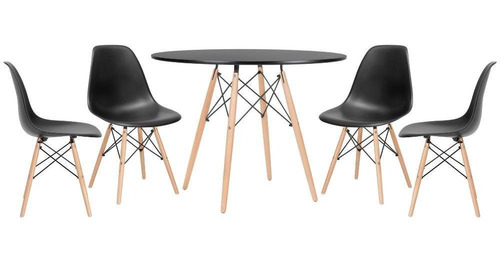 Kit Jantar Eames Wood Mesa 100 Cm 4 Cadeiras Dsw Cores