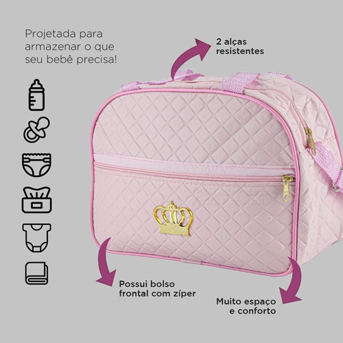 Kit Bolsa Mala Maternidade 2 Peças Reforçada Impermeável Menino Menina Cor Rosa Bebê Mochila