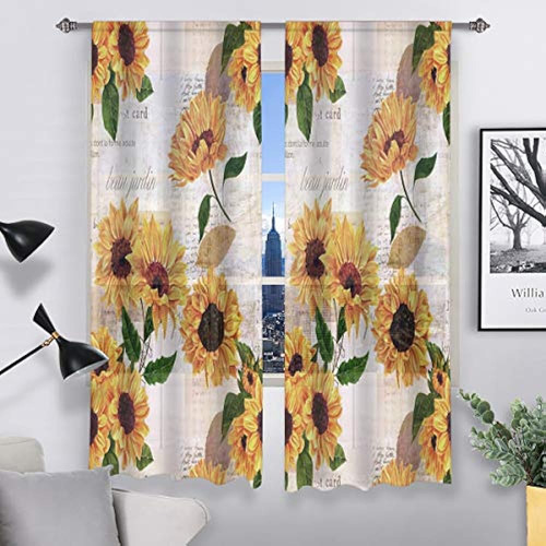 Qh Pretty Sunflower Window Cortinas Transparentes Para Sala 