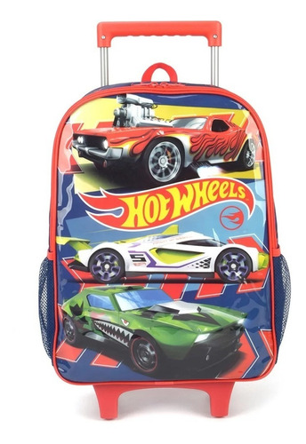 Mochila Escolar Infantil Com Rodas Hot Wheels Luxcel Cor Azul