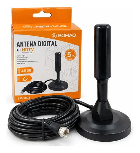 Antena Digital Hdtv 4k Tv Canais Abertos Base Magnética Copa Preto