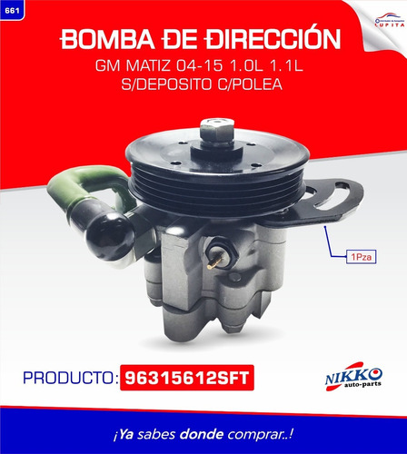 Bomba Direccion Gm Matiz 04-15 1.0l 1.1l S/deposito C/polea 