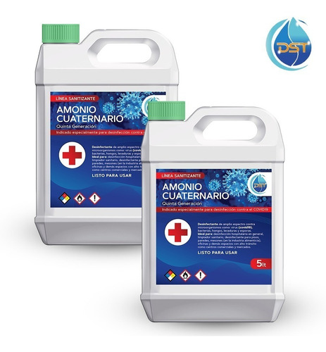 Imagen 1 de 9 de Amonio Cuaternario Desinfectante Pack X2 Bactericida Premium