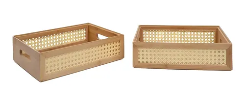 Kit 2 Caixas Organizadoras Empilháveis De Bambu - Oikos Marrom Liso