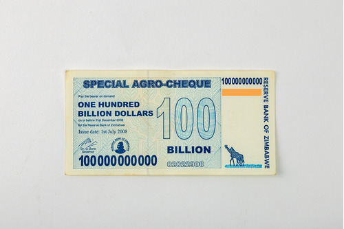 Billete De Zimbabwe Agro Cheque De $100 Billones De Dólares