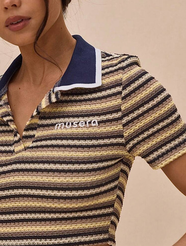 Crop Top Polo Chomba Hilo Rayado Colorido Importado