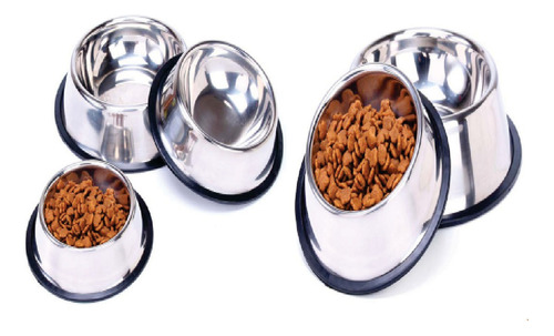 Plato Tazón Comedero Para Perros Antiderrapante 18 Cm. Color Tazón De Acero