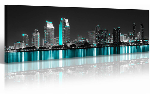 San Diego Skyline City Canvas Wall Art Decor Blanco Y N...