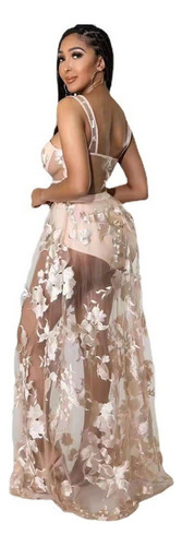 Vestido Lencero No Elástico Ajustado Transparente Bordado